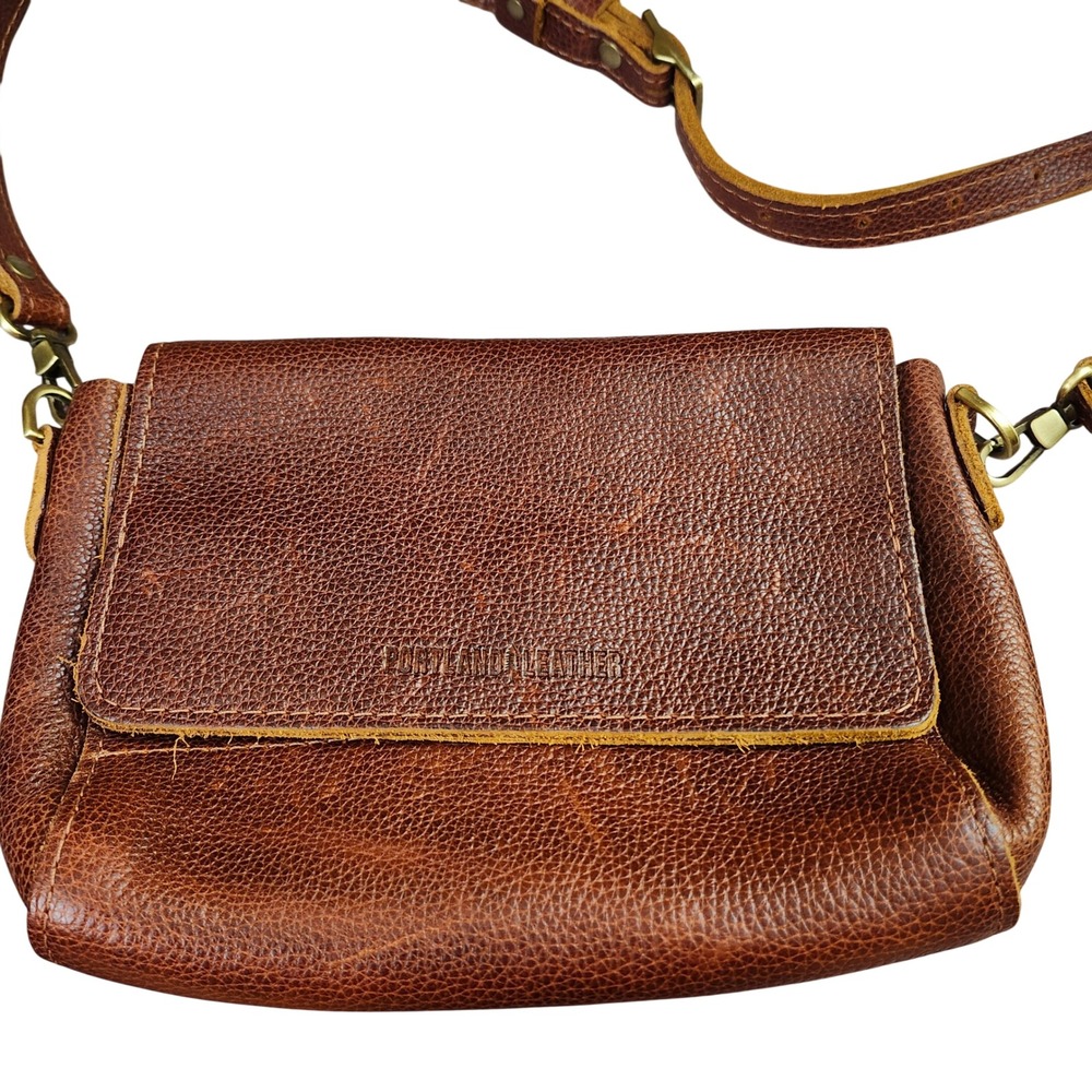 Portland Leather Goods Brown Pebbled Leather Crossbody Bag Artisan Made Small - Picture 13 of 13